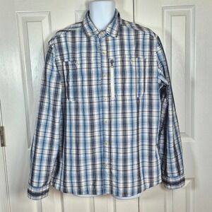 L.L. Bean white blue plaid long sleeve button down shirt men's large